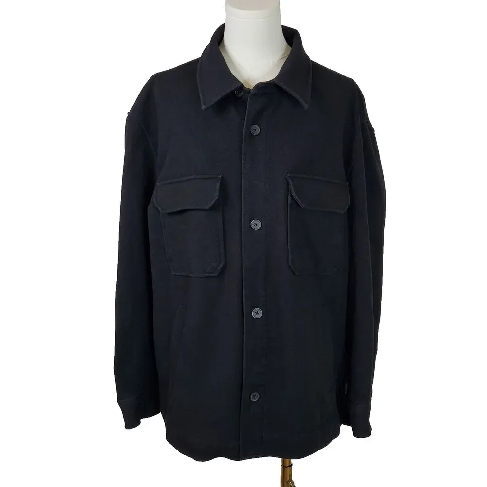 Zara Black Textured Comfort Overshirt Jacket Shacket Twill Men's XL Gorpcore